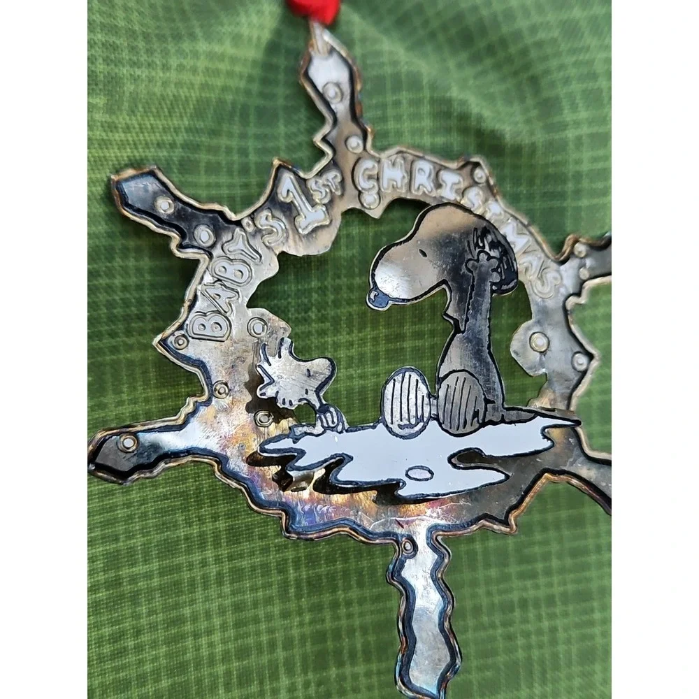Peanuts Snoopy Woodstock Baby's First Christmas Ornament 1st Lunt Silver‎ 3.5